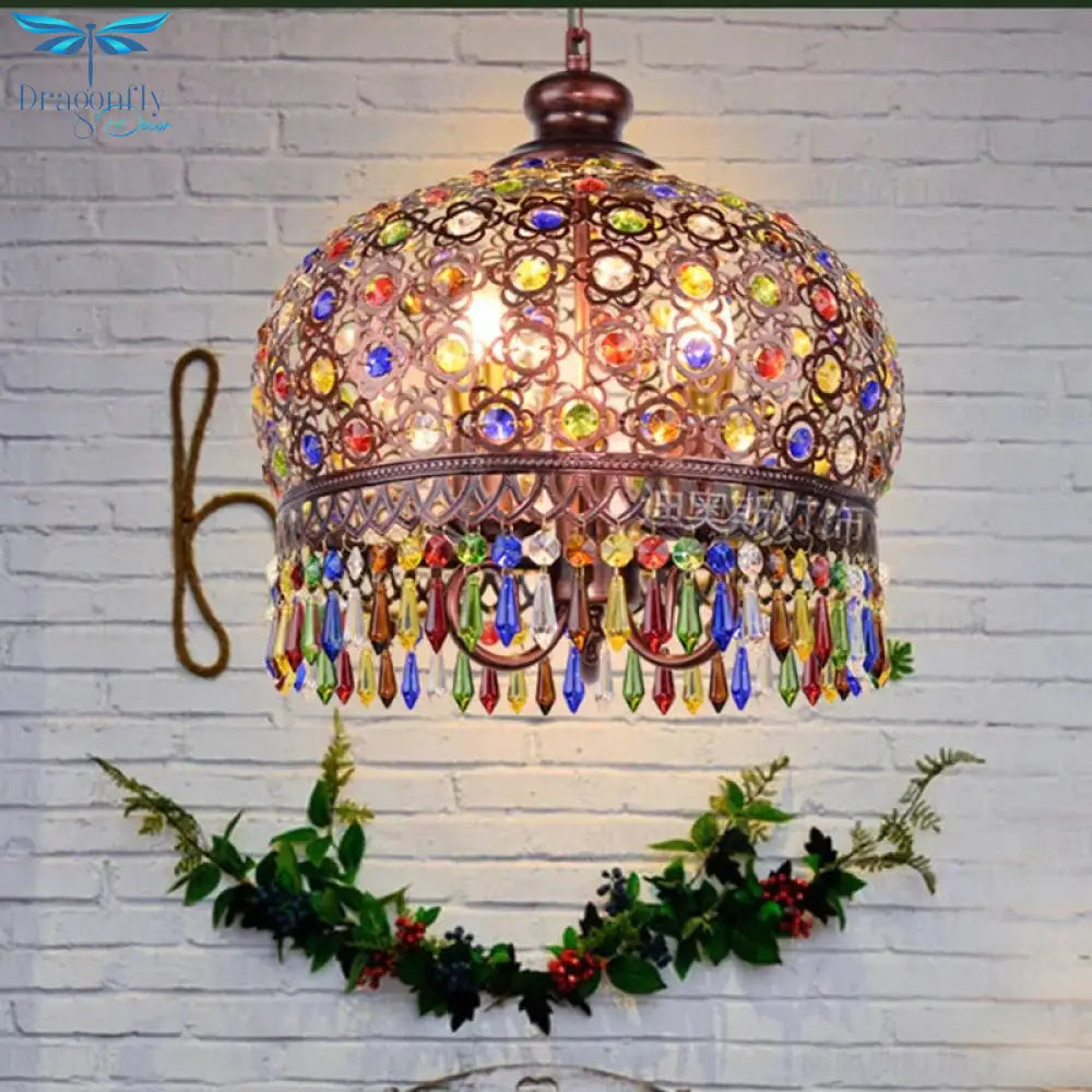 Bohemian Crystal Pendant Lamp Light Wrought Iron Lamps Lights For Kitchen Island Dining Living Room