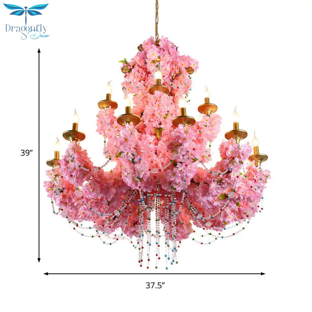 Botein - 12 - Head Pink 12 Heads Chandelier Lamp Industrial Metal Candelabra Flower Hanging Light