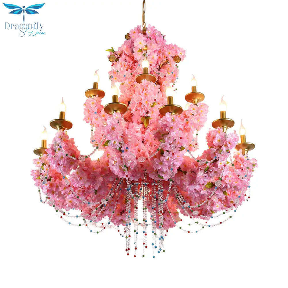 Botein - 12 - Head Pink 12 Heads Chandelier Lamp Industrial Metal Candelabra Flower Hanging Light