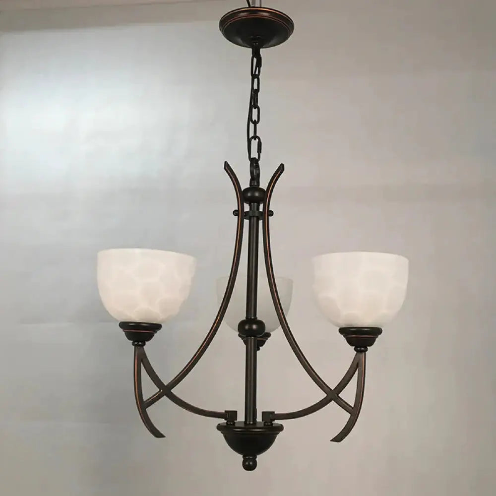 Bowl Living Room Pendant Chandelier Traditional White Cloud - Like Frosted Glass 3 Lights Bronze