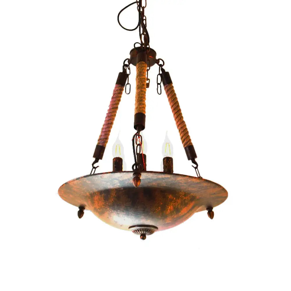 Bowl Shape Ceiling Fixture Industrial Style Metal 5 Lights Hanging Lamp In Rust For Indoor Lighting