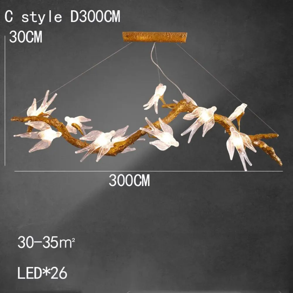 Branches Copper Chandelier Lustre Hanging Lamps For Ceiling Modern Suspension Bird Crystal