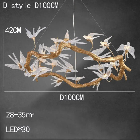 Branches Copper Chandelier Lustre Hanging Lamps For Ceiling Modern Suspension Bird Crystal