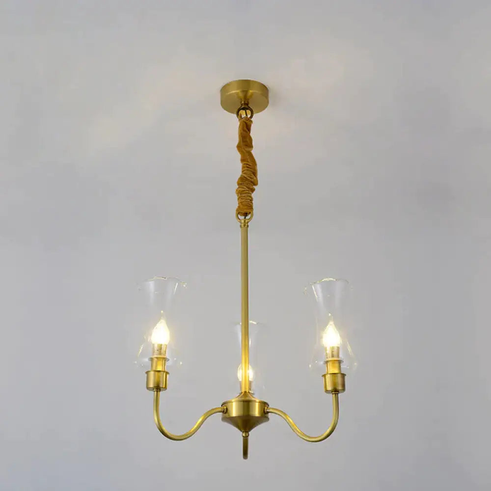 Brass 3/5 Lights Chandelier Light Fixture Traditional Clear Glass Flower Pendant Lamp 3 /