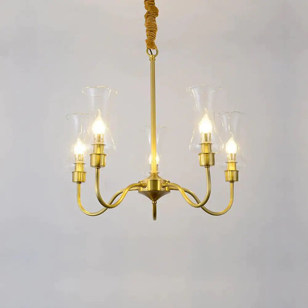 Brass 3/5 Lights Chandelier Light Fixture Traditional Clear Glass Flower Pendant Lamp 5 /