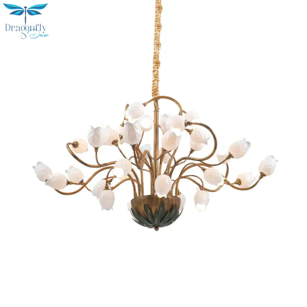 Brass 36 Bulbs Chandelier Light Romantic Pastoral Metal Floral Led Pendant Lighting Fixture For