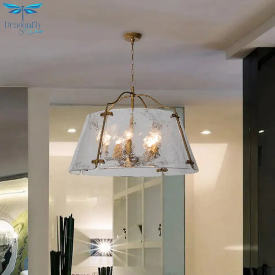 Brass Conic Chandelier Light Fixture Vintage Clear Ripple Glass 3/5 Lights Dining Room Ceiling Lamp