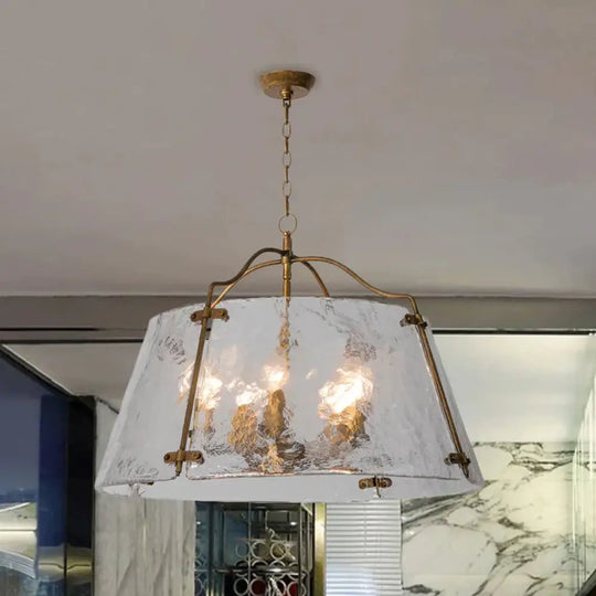 Brass Conic Chandelier Light Fixture Vintage Clear Ripple Glass 3/5 Lights Dining Room Ceiling Lamp