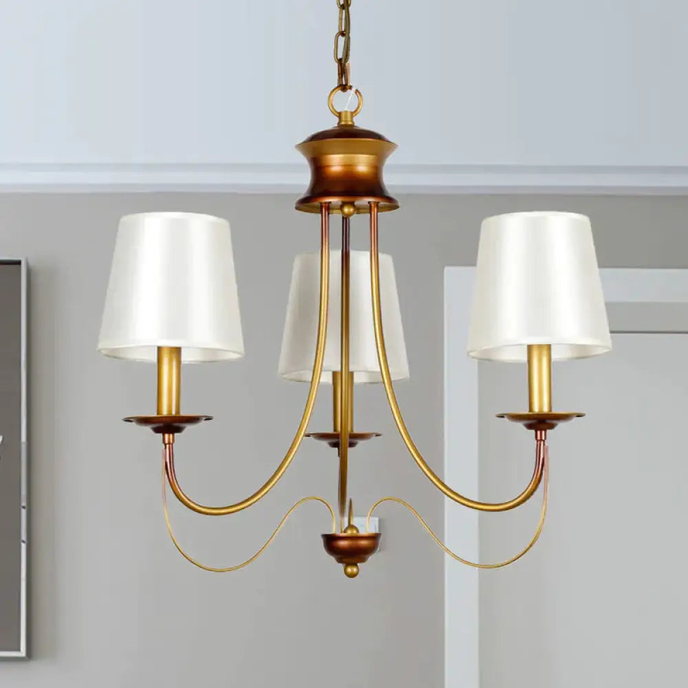 Brass Finish Ceiling Light With White Fabric Lamp Shade3/5/6 Lights 3 /