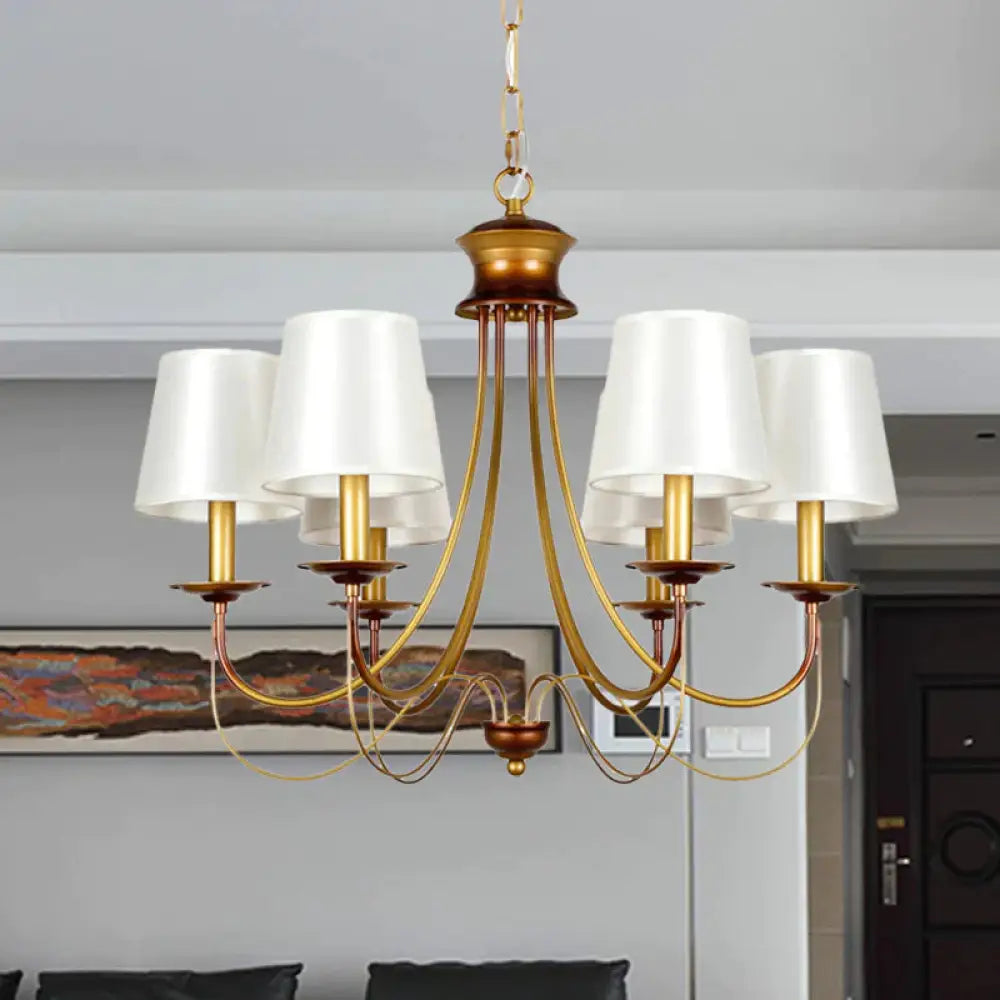 Brass Finish Ceiling Light With White Fabric Lamp Shade3/5/6 Lights 6 /