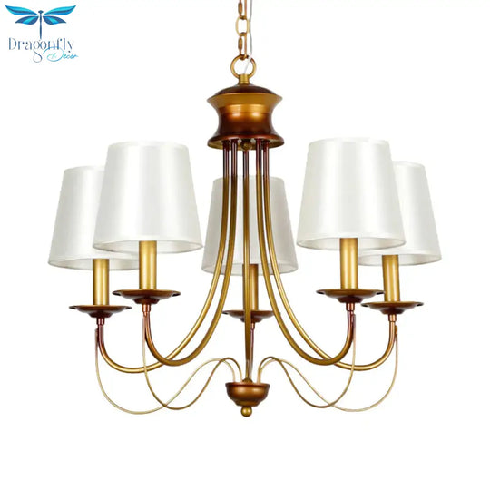 Brass Finish Ceiling Light With White Fabric Lamp Shade3/5/6 Lights