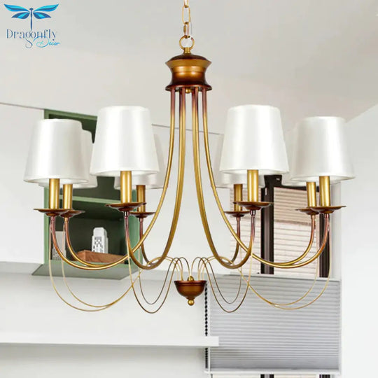Brass Finish Ceiling Light With White Fabric Lamp Shade3/5/6 Lights