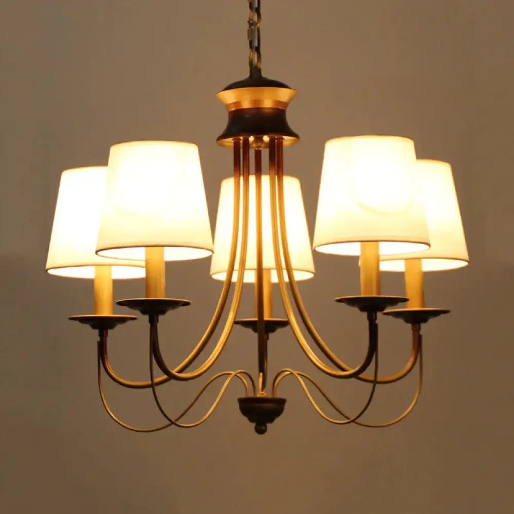 Brass Finish Ceiling Light With White Fabric Lamp Shade3/5/6 Lights 5 /