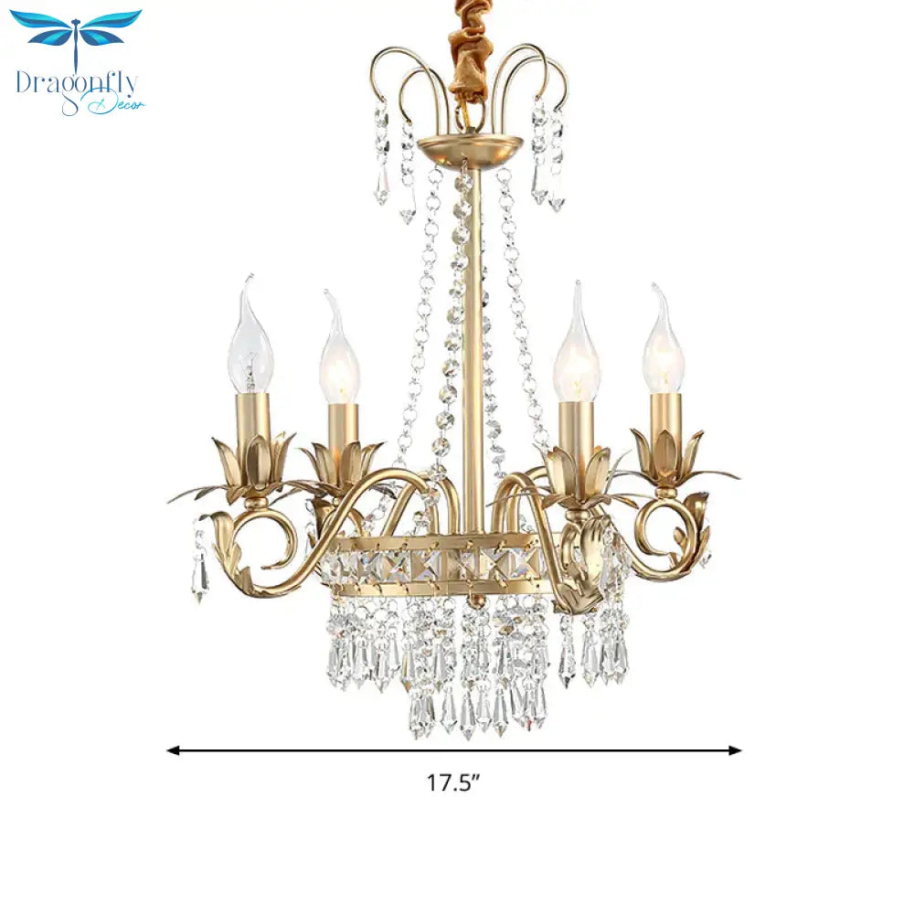 Brass Finish Curved Arm Ceiling Chandelier With Candle Accent Contemporary Crystal 4/6 Bulbs