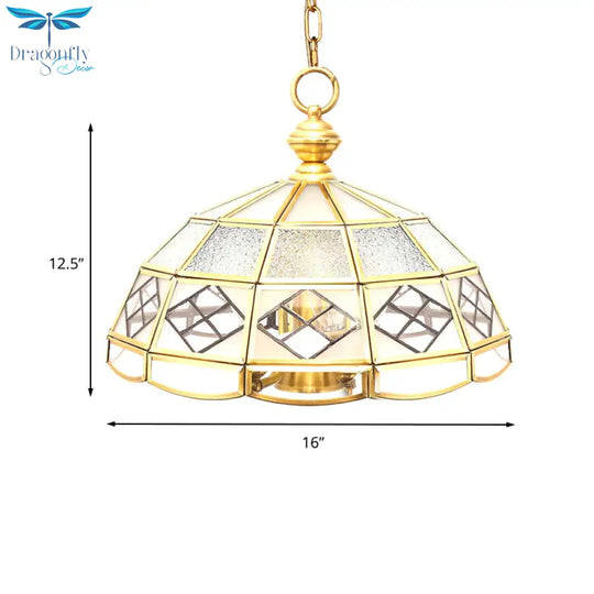 Brass Hemisphere Chandelier Colonial Frosted Glass 4 Bulbs Pendant Light Fixture For Living Room