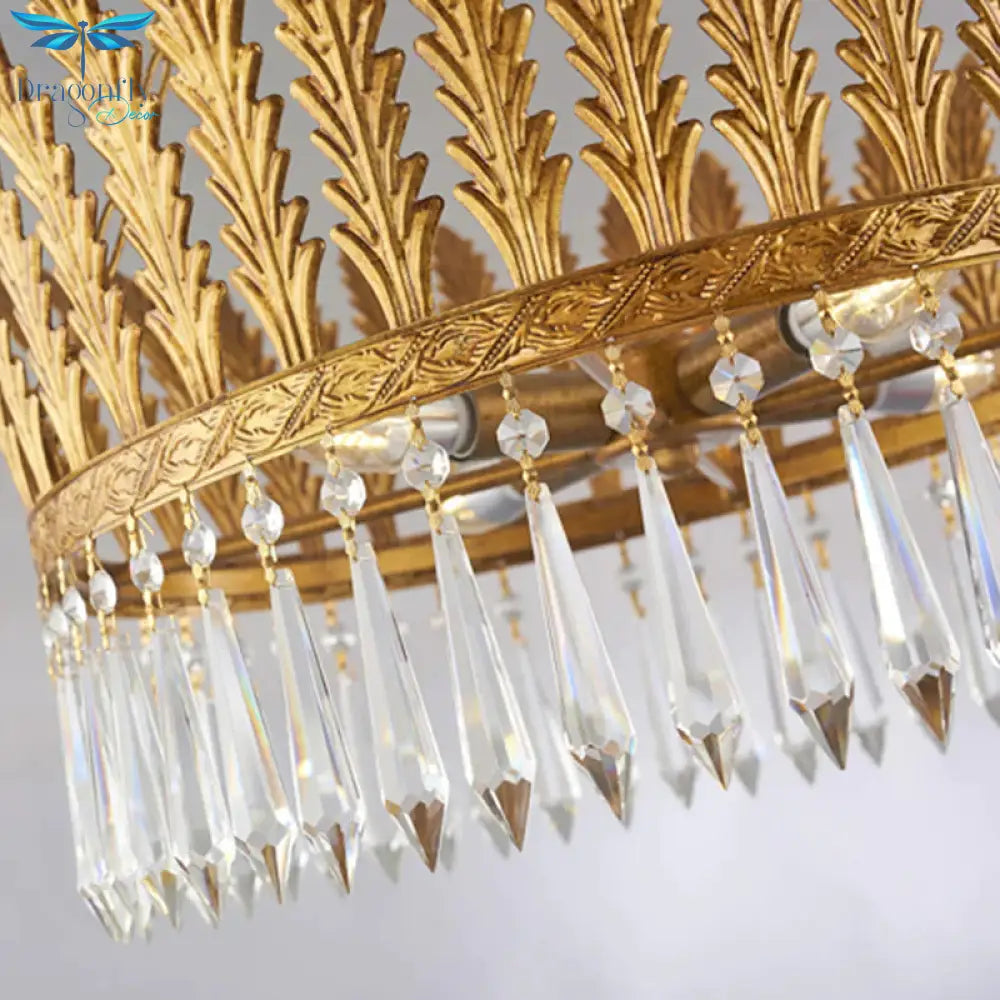 Brass Round Chandelier Lamp Traditional Metal And Crystal 4/6 Lights Living Room Hanging Light