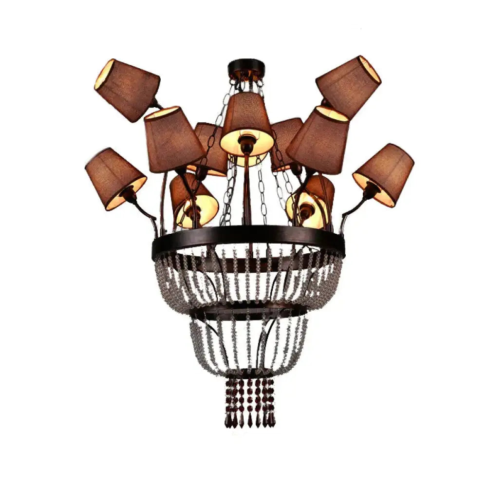 Brown 12 Lights Chandelier Lamp Country Crystal Circular Pendant Lighting For Dining Room With