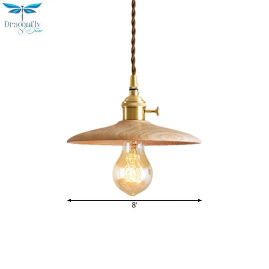 Brown/Beige Conical Living Room Suspension Light - 1 Contemporary Hanging Lamp In Wood Finish