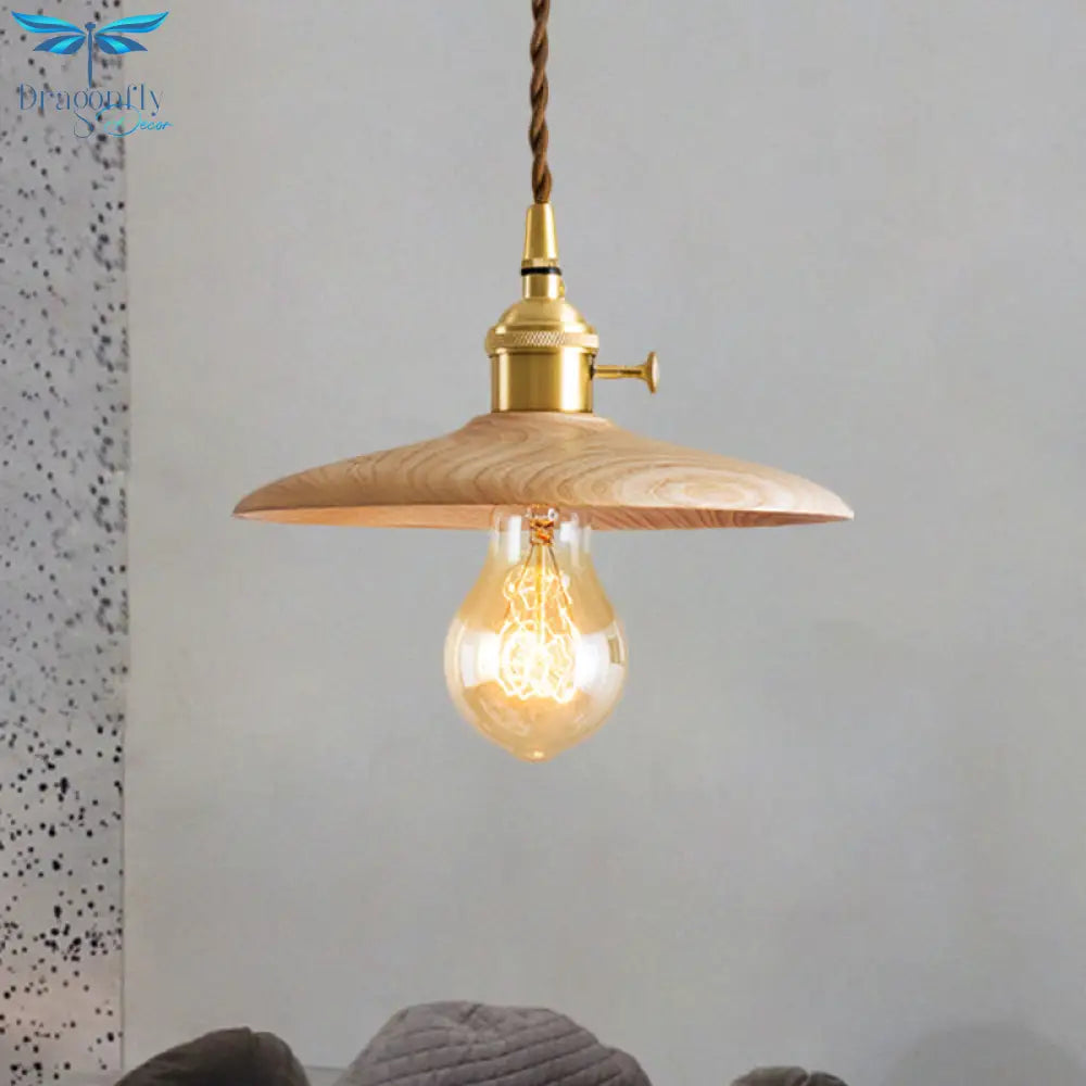 Brown/Beige Conical Living Room Suspension Light - 1 Contemporary Hanging Lamp In Wood Finish