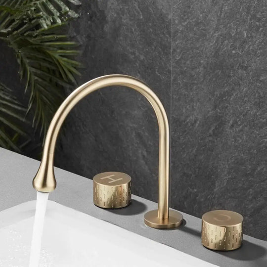 Brushed Gold Basin Faucet Brass Gray Widespread Bathroom Black Sink Faucets 3 Hole Hot And Cold
