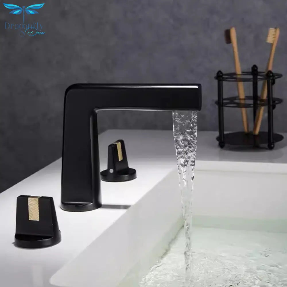 Brushed Gold Basin Faucet Total Brass Black Bathroom Gray Sink Faucets 3 Hole Hot And Cold