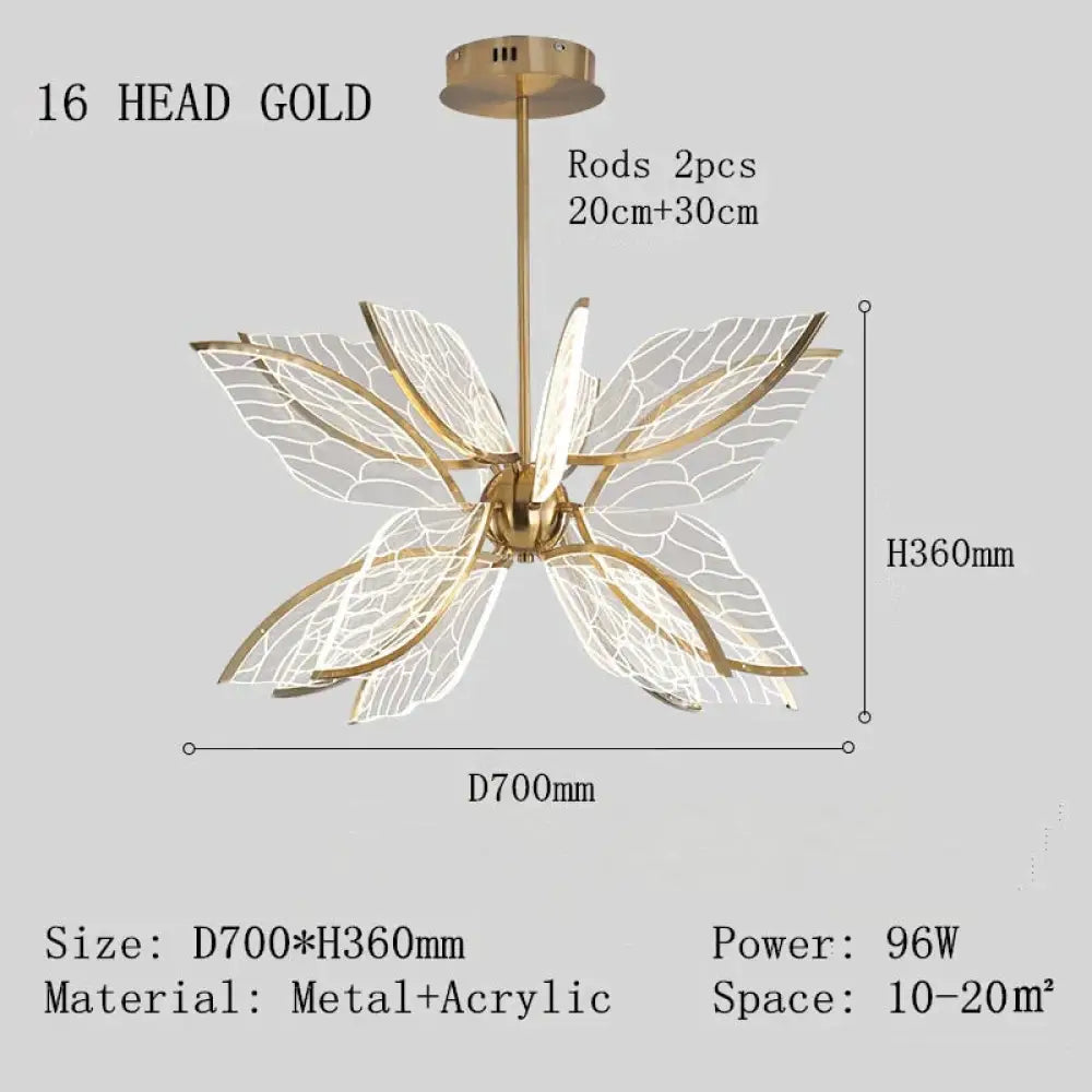 Butterfly Led Pendant Lamp For Living Dining Room Restaurant Home Decoration 16 Head Gold / Cold