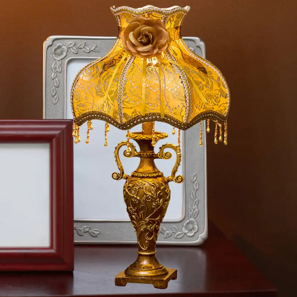Camila - Gold Traditional Two - Handled Vase Table Lamp 1 Bulb Resin Nightstand Light With Curved