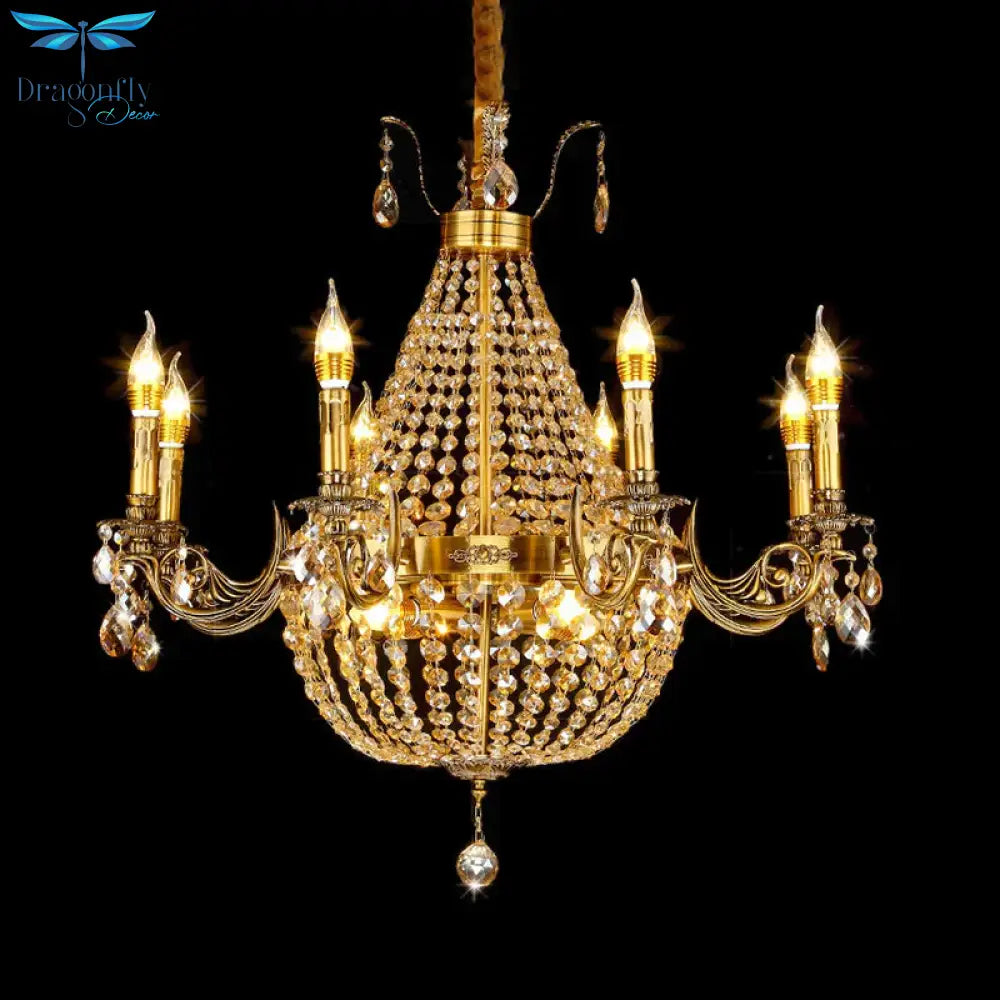 Candelabra Hanging Light Contemporary Metal 2/6/8 Lights Gold Chandelier With Crystal Strand