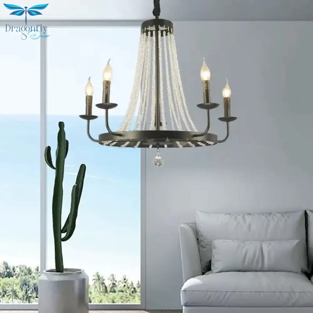 Candle Chandelier Lighting Modern Crystal 5 Bulbs Hanging Ceiling Light In Black For Bedroom