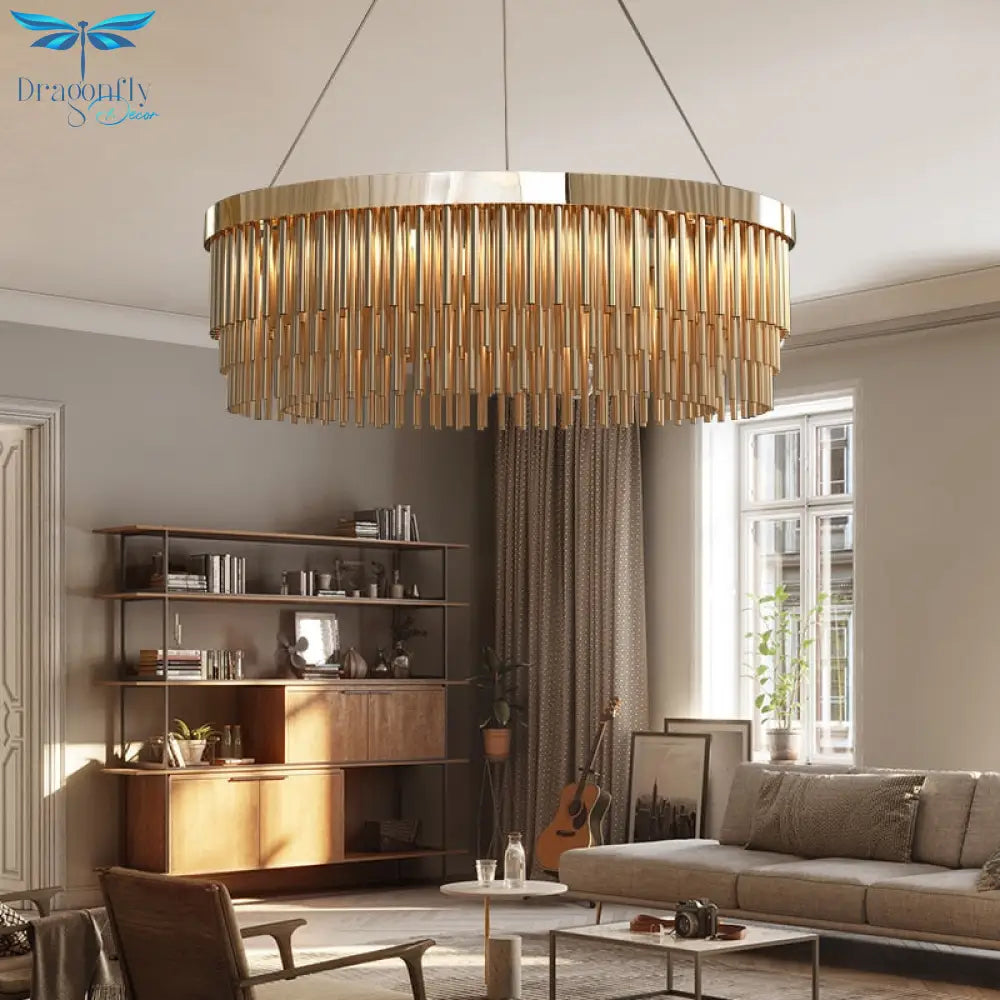 Capella - Postmodern Led Golden Tube Tinsel Art Deco Luxurious Chandelier For Dining Living Room