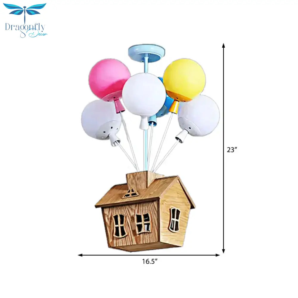 Cartoon Balloon Pendant Light Eight Lights Metal Multi - Color Chandelier With Chalet For