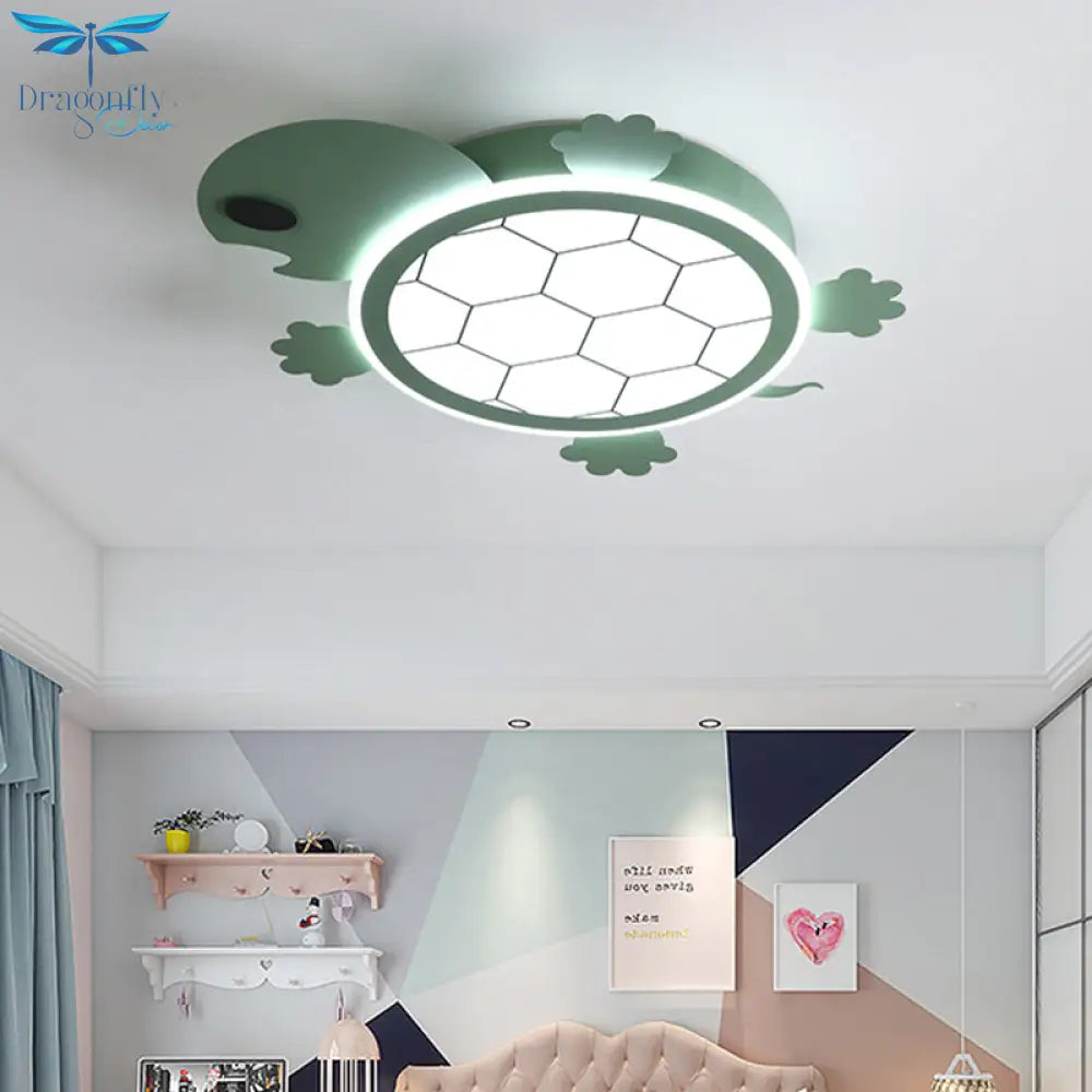 Cartoon Green Led Acrylic Turtle Flushmount Lamp For Kids Bedroom Ceiling Light
