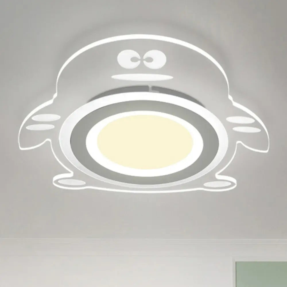 Cartoon Penguin Led Flush Mount Ceiling Light - Acrylic Bedroom Fixture In Clear / Inner Warm Outer