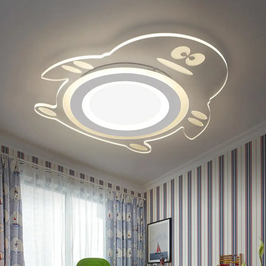 Cartoon Penguin Led Flush Mount Ceiling Light - Acrylic Bedroom Fixture In Clear / Inner White