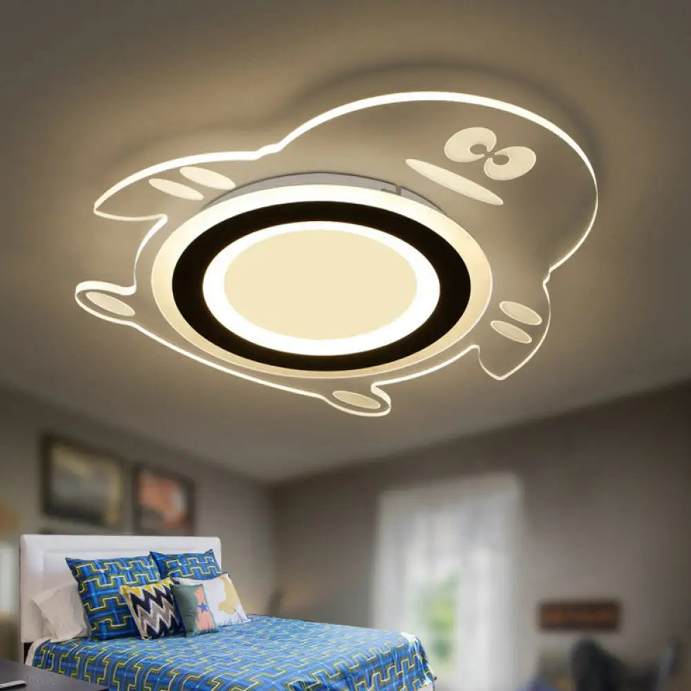 Cartoon Penguin Led Flush Mount Ceiling Light - Acrylic Bedroom Fixture In Clear / Warm