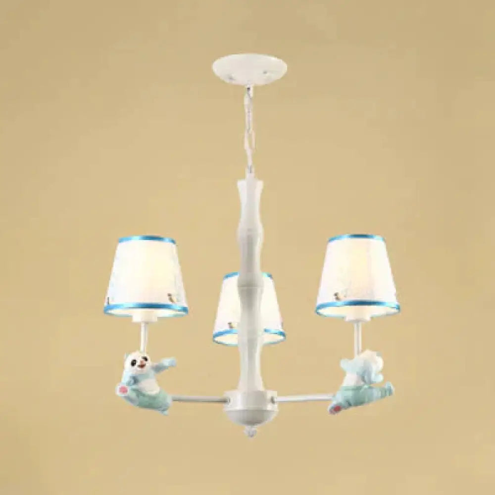 Cartoon Running Panda Hanging Lights Fabric Chandelier For Living Room 3 / Blue