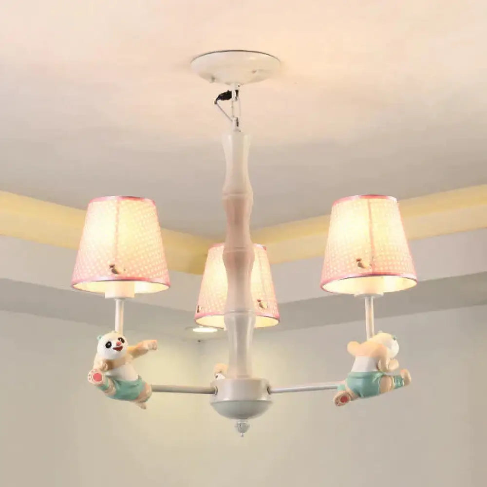 Cartoon Running Panda Hanging Lights Fabric Chandelier For Living Room 3 / Pink