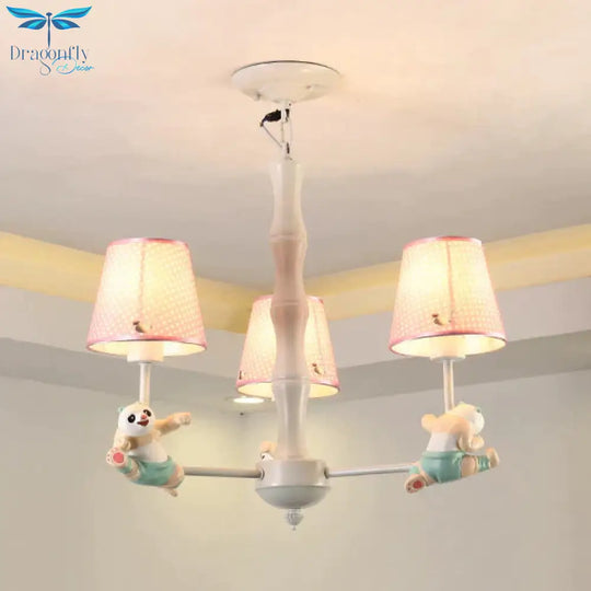 Cartoon Running Panda Hanging Lights Fabric Chandelier For Living Room
