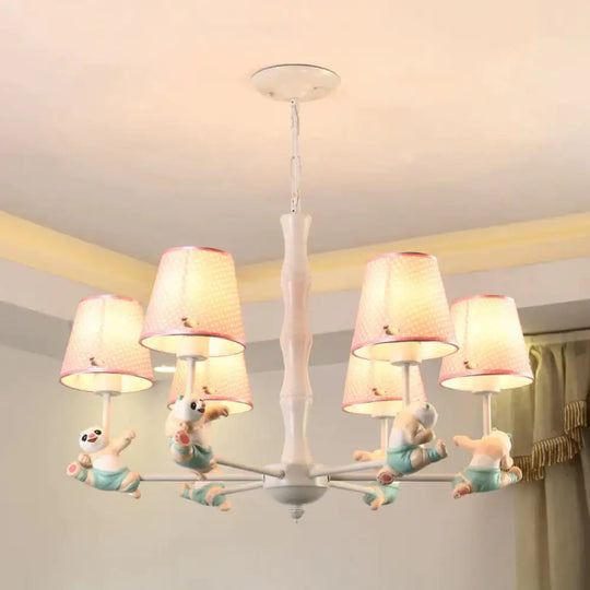 Cartoon Running Panda Hanging Lights Fabric Chandelier For Living Room 6 / Pink