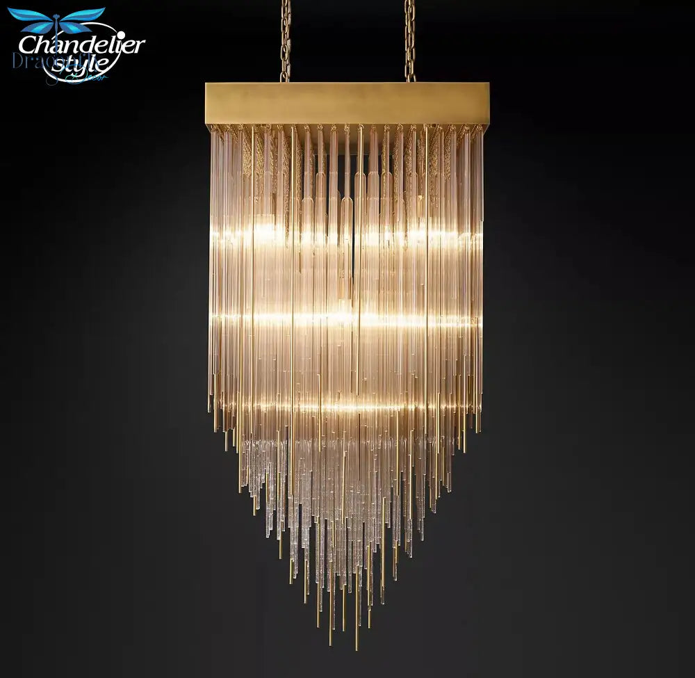 Cascada Square Chandeliers Modern Vintage Led Tassel Glass Brass Chrome Black Pendant Lights Living