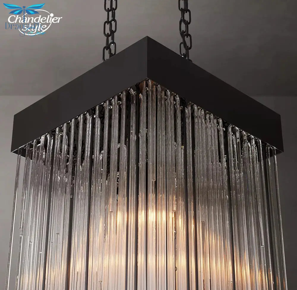 Cascada Square Chandeliers Modern Vintage Led Tassel Glass Brass Chrome Black Pendant Lights Living
