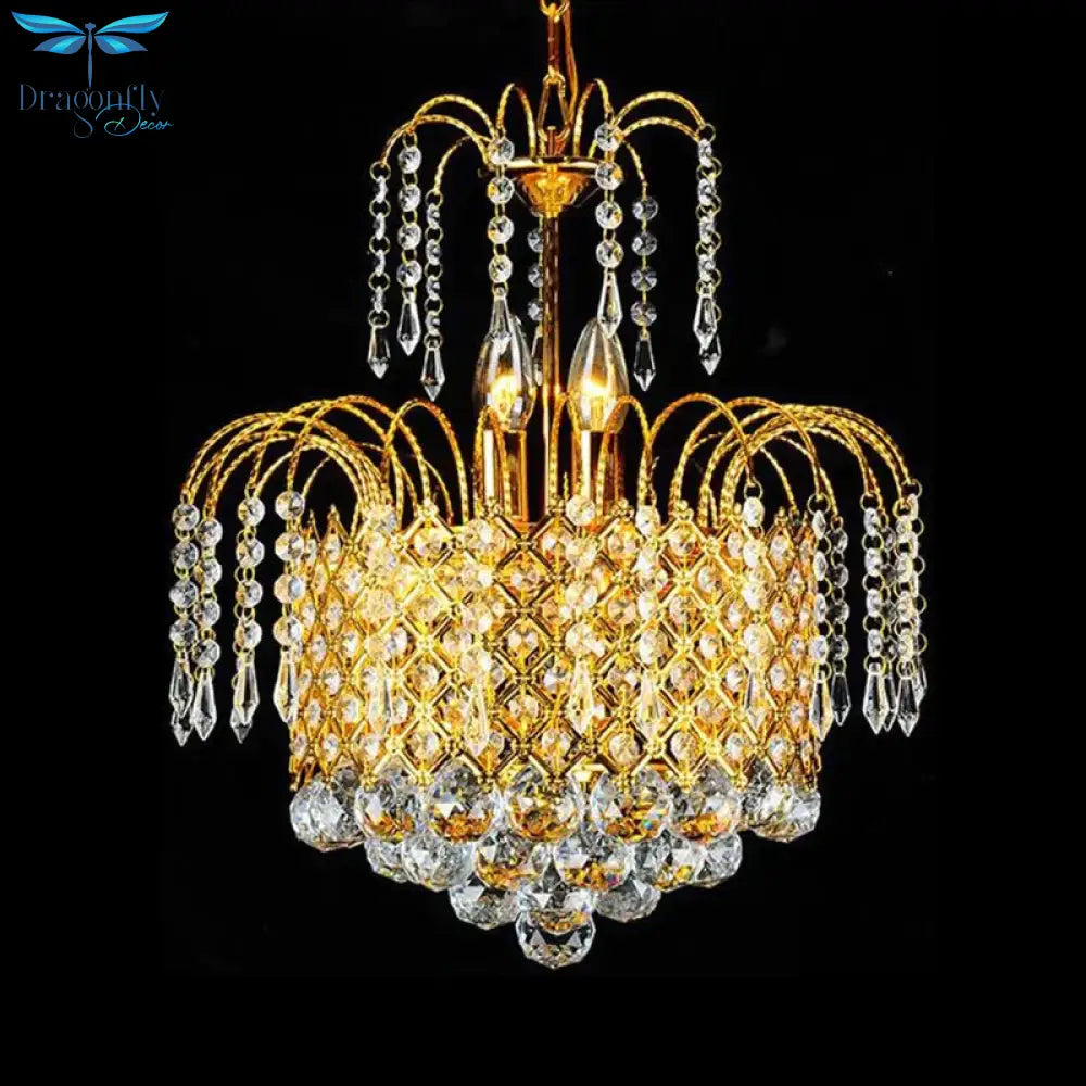 Cascade Hanging Ceiling Light Contemporary Faceted Crystal Ball 5 Lights Gold Chandelier