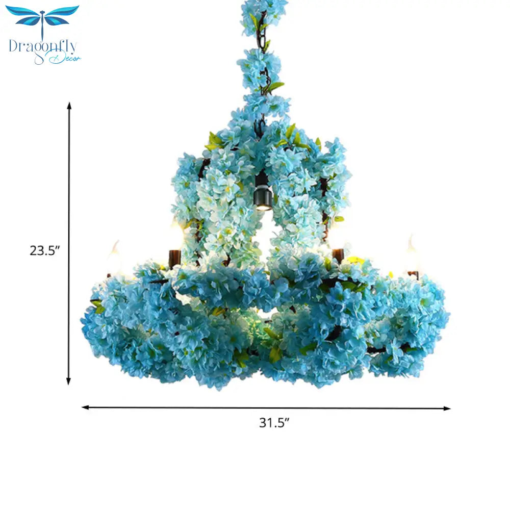 Caterina - Blue Industrial Flower Chandelier Pendant Light 7 Bulbs Metal Hanging Lamp In 23.5/31.5 W