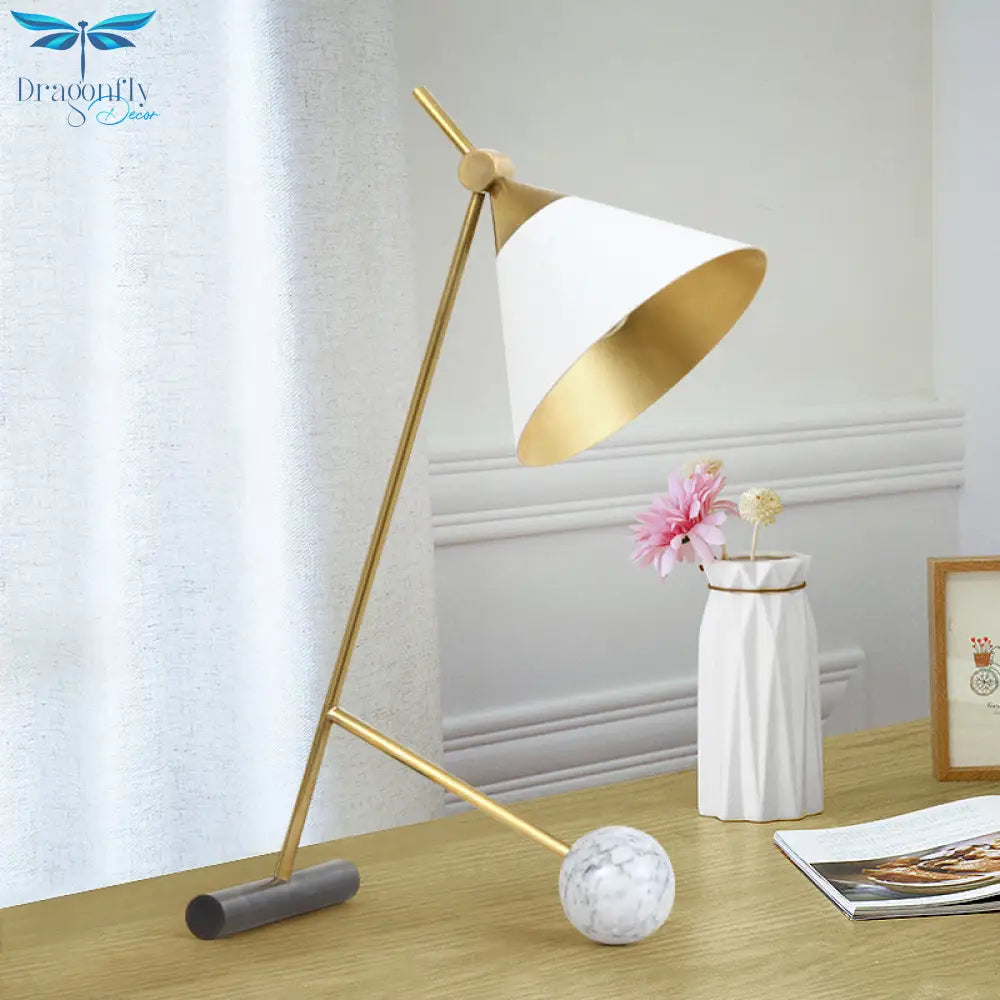 Cecilia - Sleek Minimalistic Cone Night Table Lighting Metallic 1 Bulb Bedside Nightstand Light