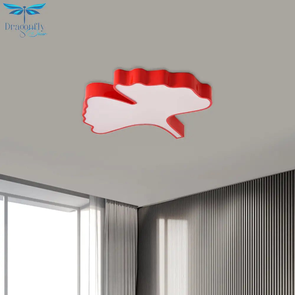 Cheerful Ginkgo Leaf Flush Mount Light Fixture In Red For Kids’ Room With Led Acrylic Close To