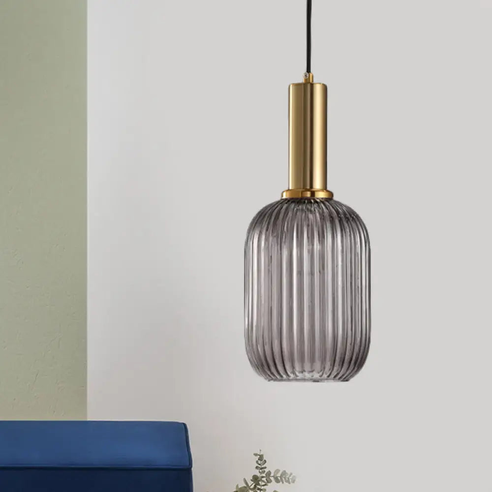Chloe - Modernist 1 Light Grey/Green/Amber Ribbed Glass Ceiling Pendant Lamp Gold / Gray Capsule