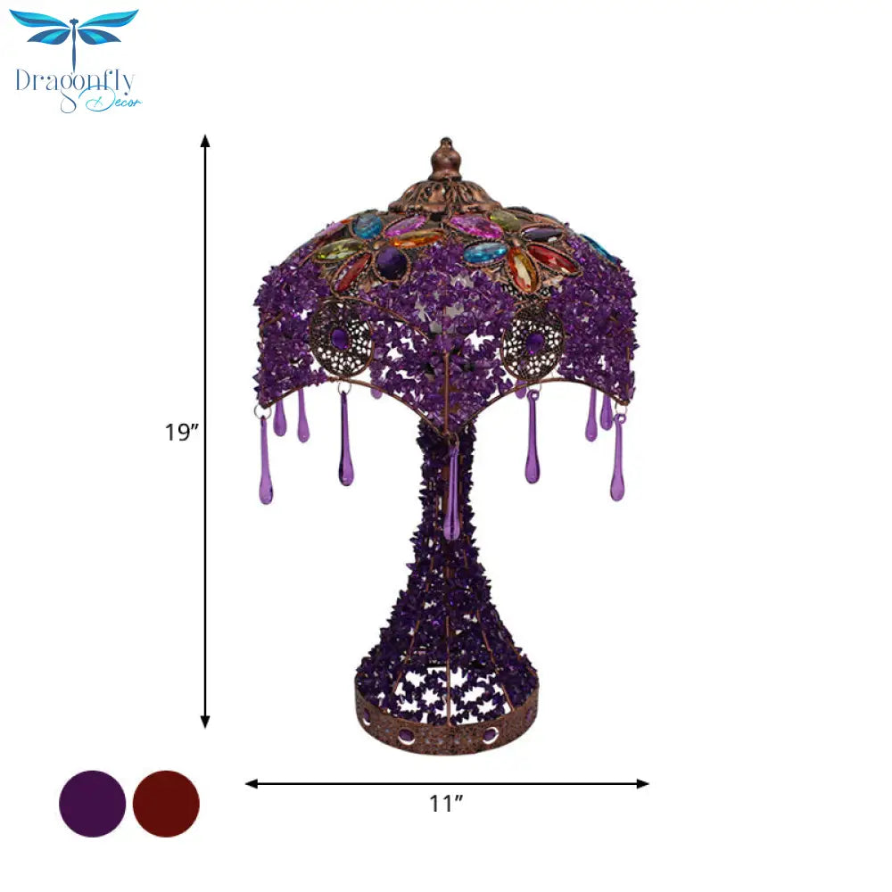 Chow - Bohemian 1 - Light Nightstand Lamp Stained Glass Bowl Hollowed - Out Table Light With Flared