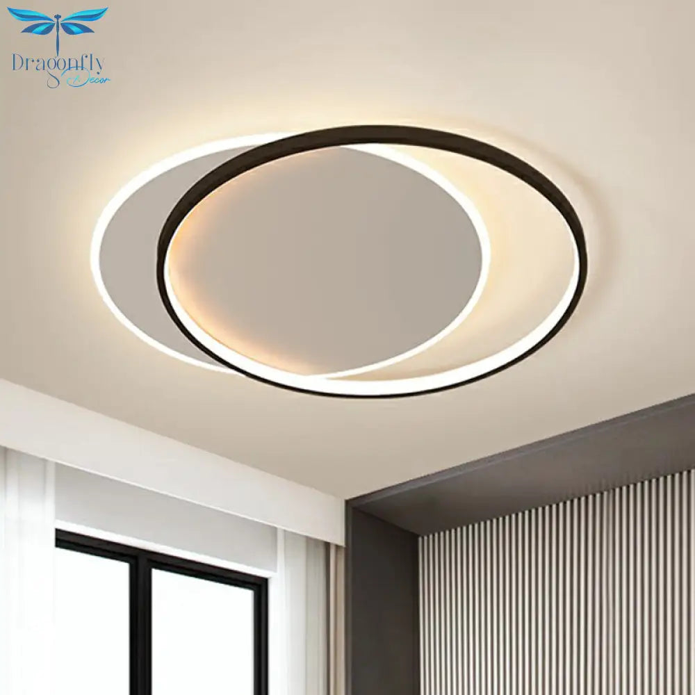 Circular Flush Light Fixture With Acrylic Shade In Black And White - Simplicity Led Ceiling Mount