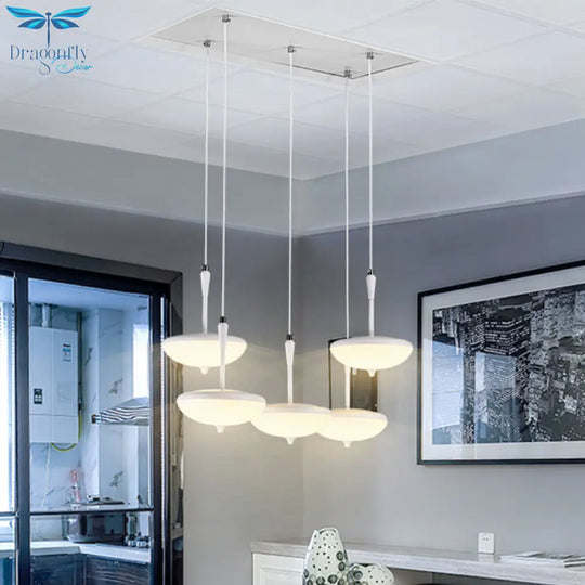 Claire - Umbrella Shade Multi Pendant Light Modern Style Crystal 5 Lights White Hanging For Chen