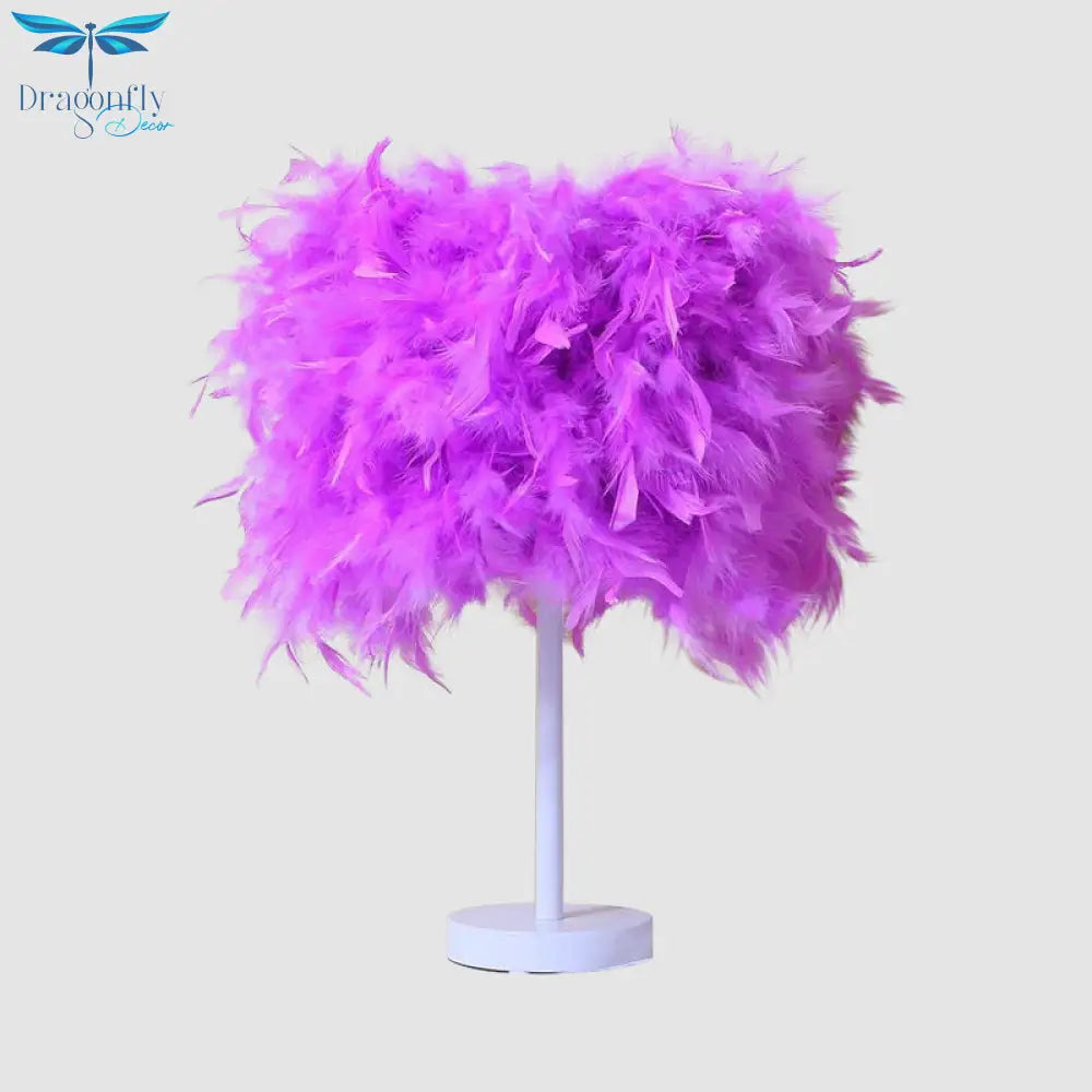 Clara - 14 10/14 Wide Cylinder Shaped Night Light Modern Feather 1 Head Bedside Table Lamp In